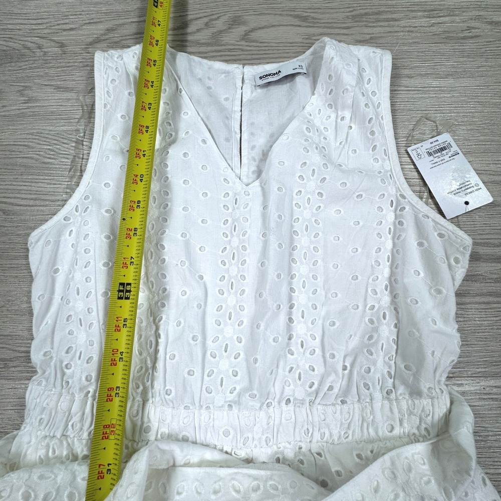 Sonoma Women's Midi Dress White Eyelet Cotton Sleeveless Tie Waist XS NWT - Picture 2 of 9